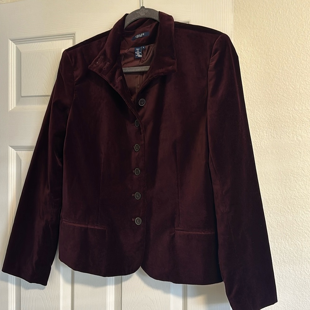 Chaps Velvet Blazer Women’s 14 Purple Button Front High Neck